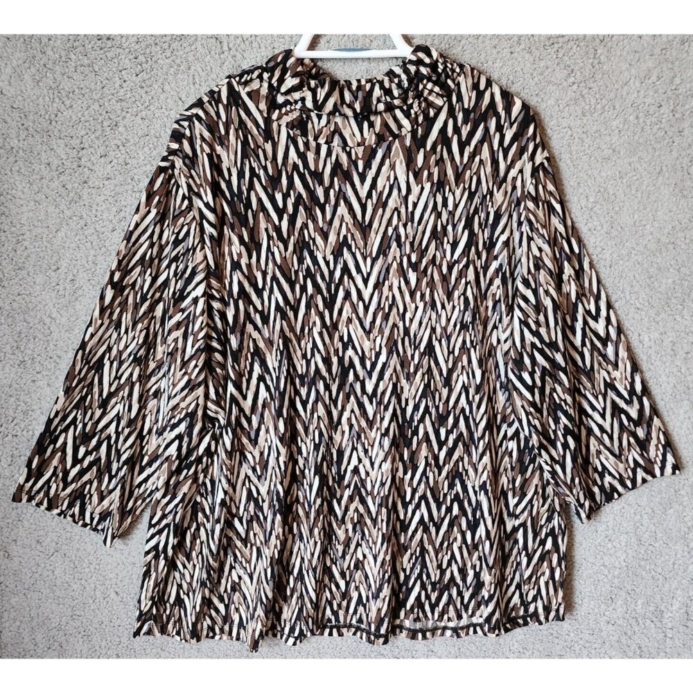 Susan Graver Womens Mock Neck 3/4 Sleeve Liquid Knit Tunic Blouse Top Plus Sz 3X